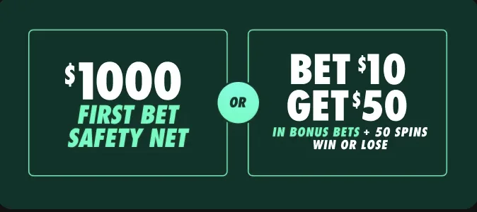 bet365 welcome offers: $1,000 First Bet Safety Net or Bet $10 Get $50 in bonus bets