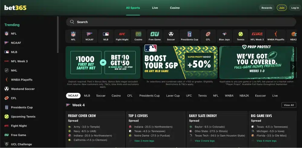 bet365 sportsbook homepage and promotions in Canada